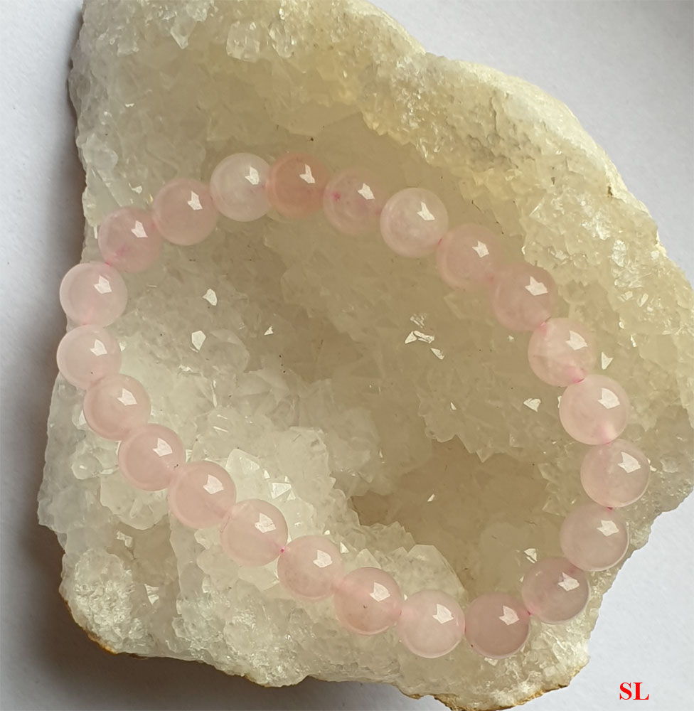 Bracelet Quartz rose pierre naturelle perle 8mm anti stress douceur Litho Reiki