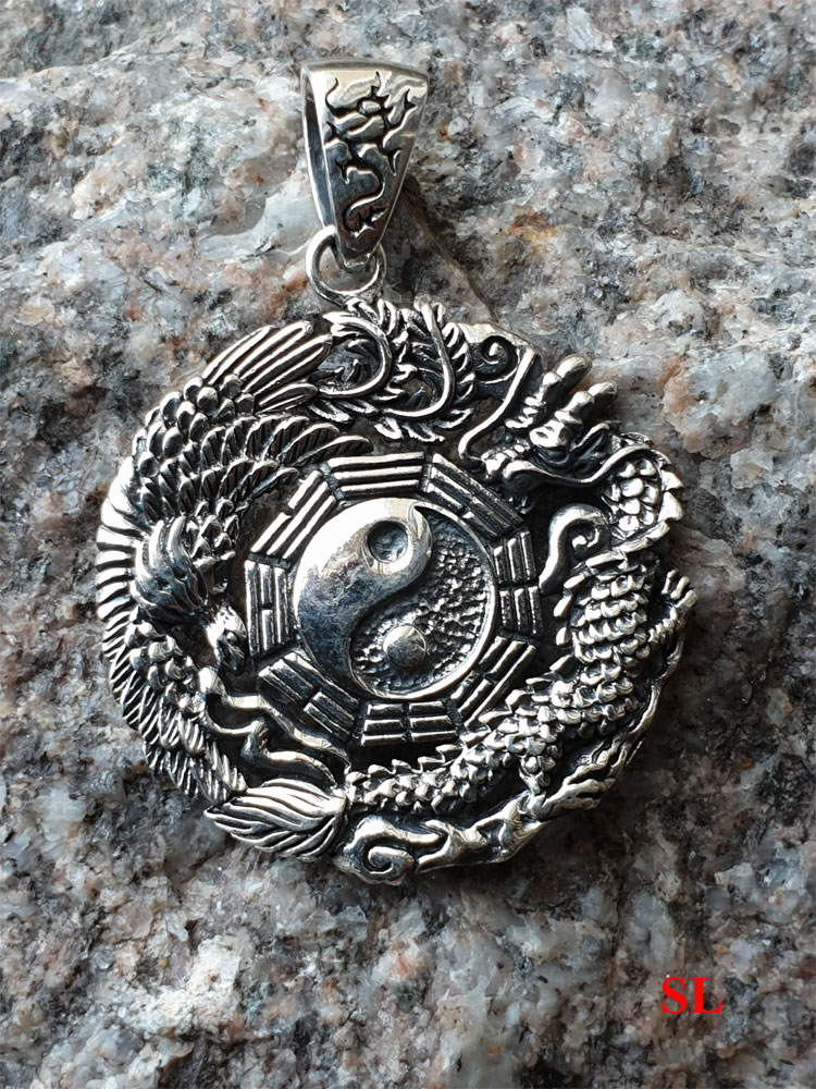 Pendentif--Yin-yang-Dragon-Phoenix-Talisman-en-argent-massif-925-