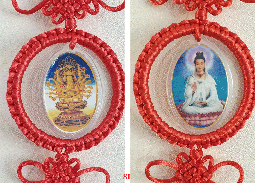Amulette-Charme-Feng-Shui-noeud-suspendu-chinois-Bouddha-Mille-main-et-Quan-Ying--Protection