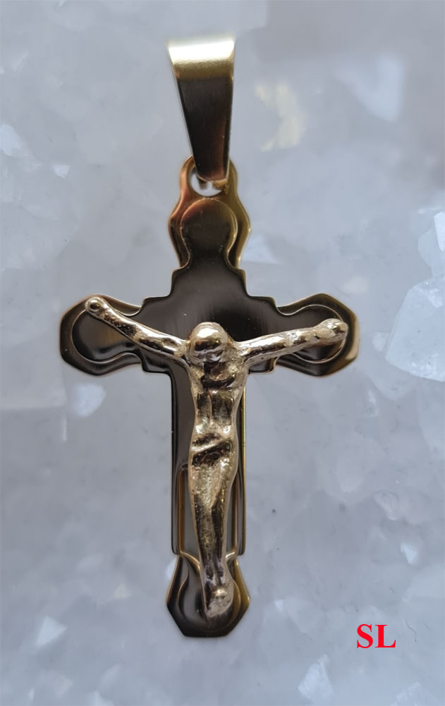 Petit Pendentif  Croix avec Jésus (2e) couleur OR 27mm en Acier inoxydable 